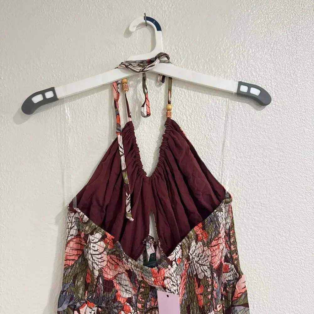 NWT Wild Fable Tropical Floral Halter Maxi Dress Cutout Smocked Boho Size Large - Picture 6 of 7